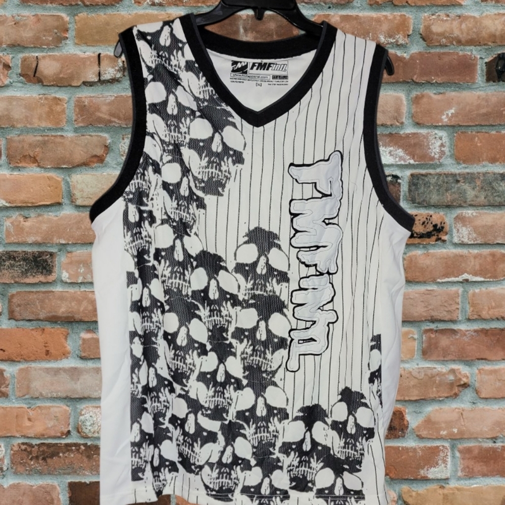 White & Black Graphic Skulls Tank Top XL FMF Flying Machine Factory Motocross